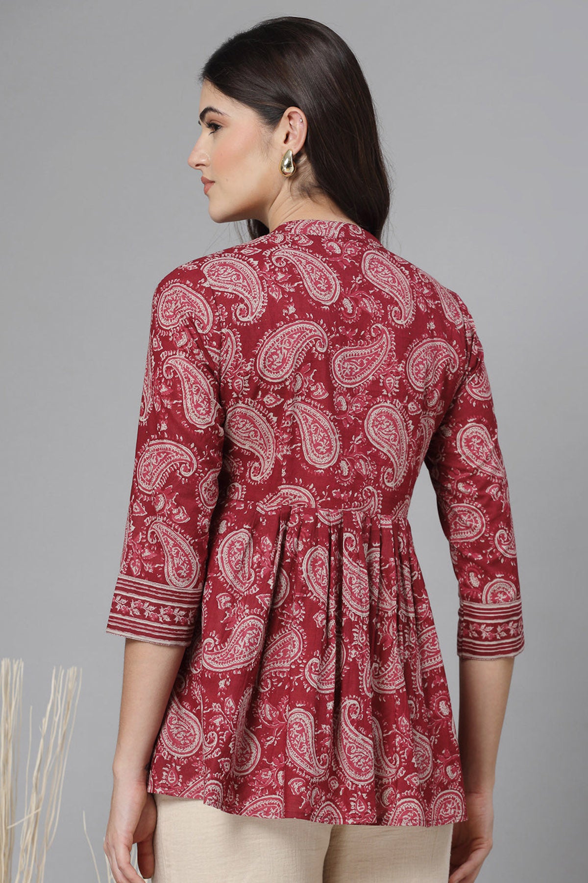 Crimson Red Cotton Gathered Top