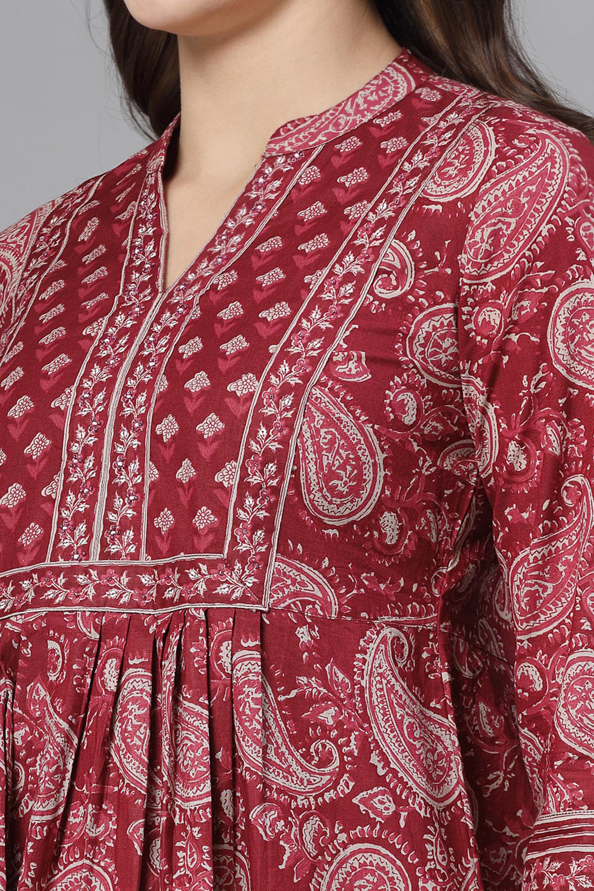 Crimson Red Cotton Gathered Top