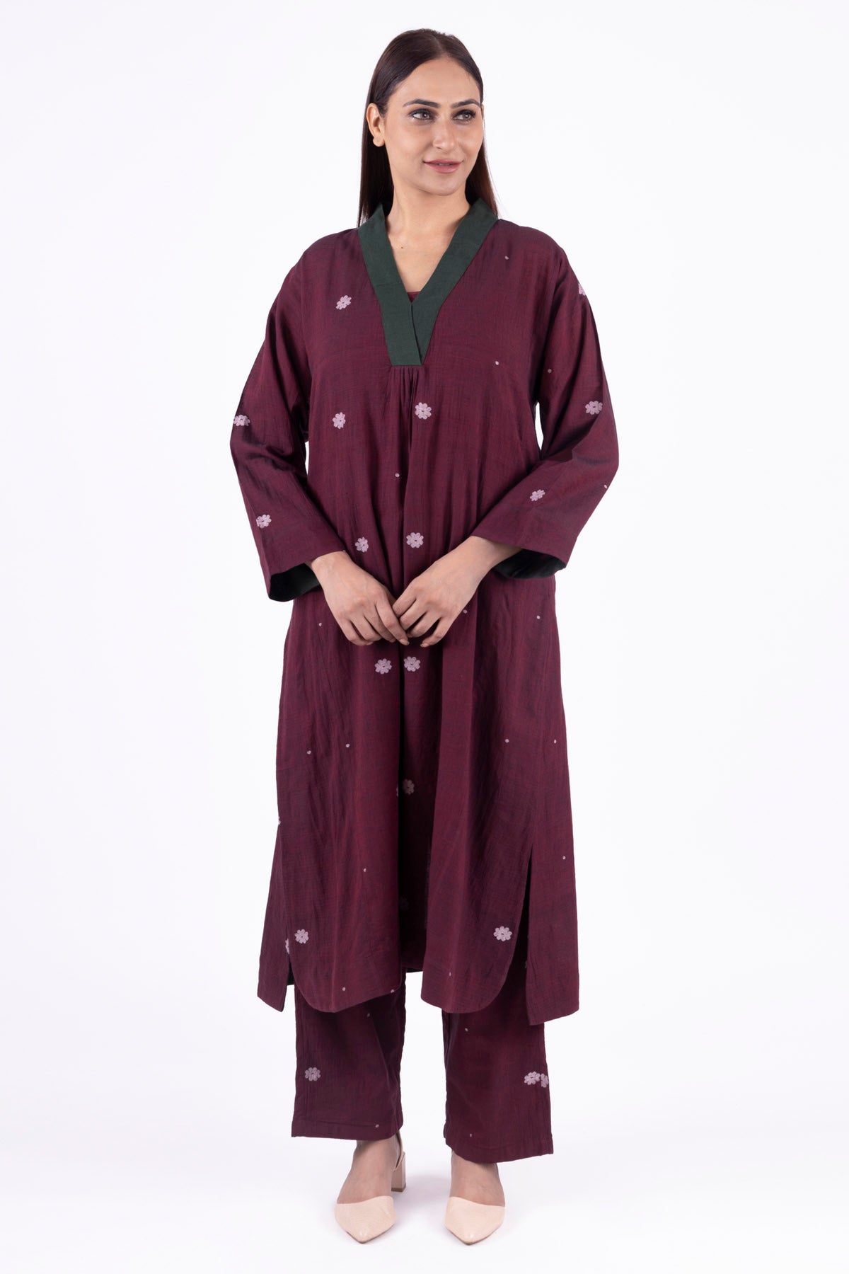 Khat Clothing Crimson Red Handwoven Kurta Set for women online at ScrollnShops