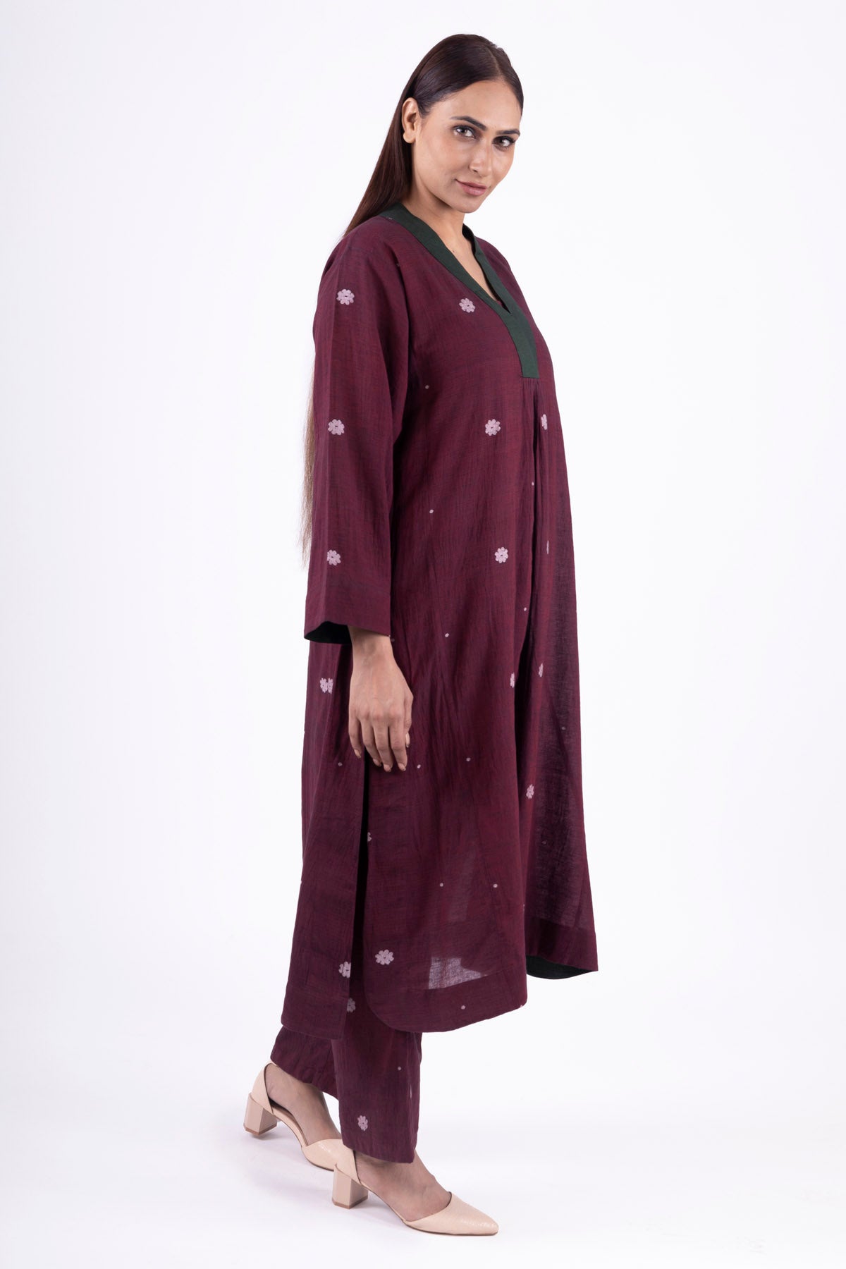 Crimson Red Handwoven Kurta Set
