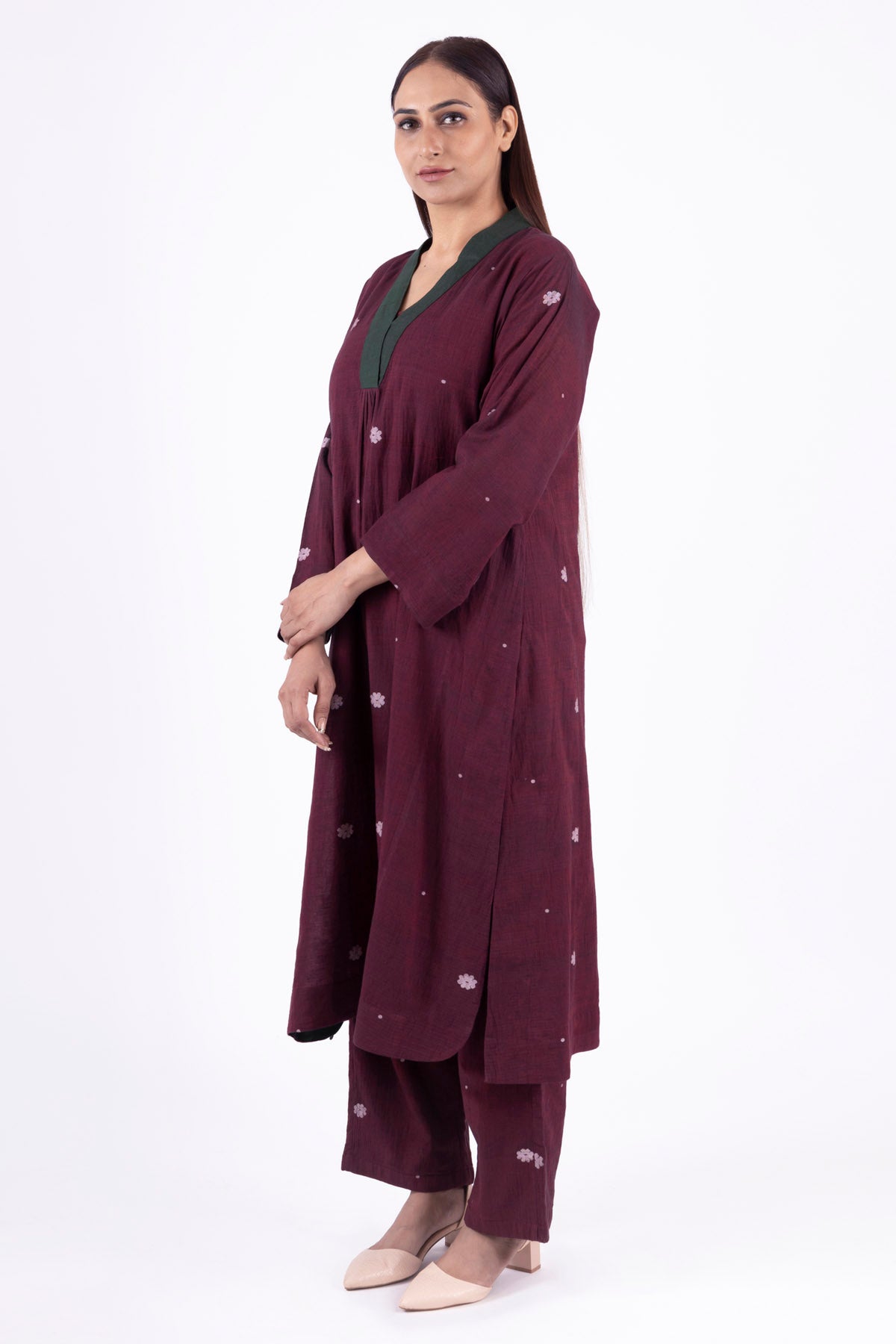 Crimson Red V-Neck Kurta & Pants