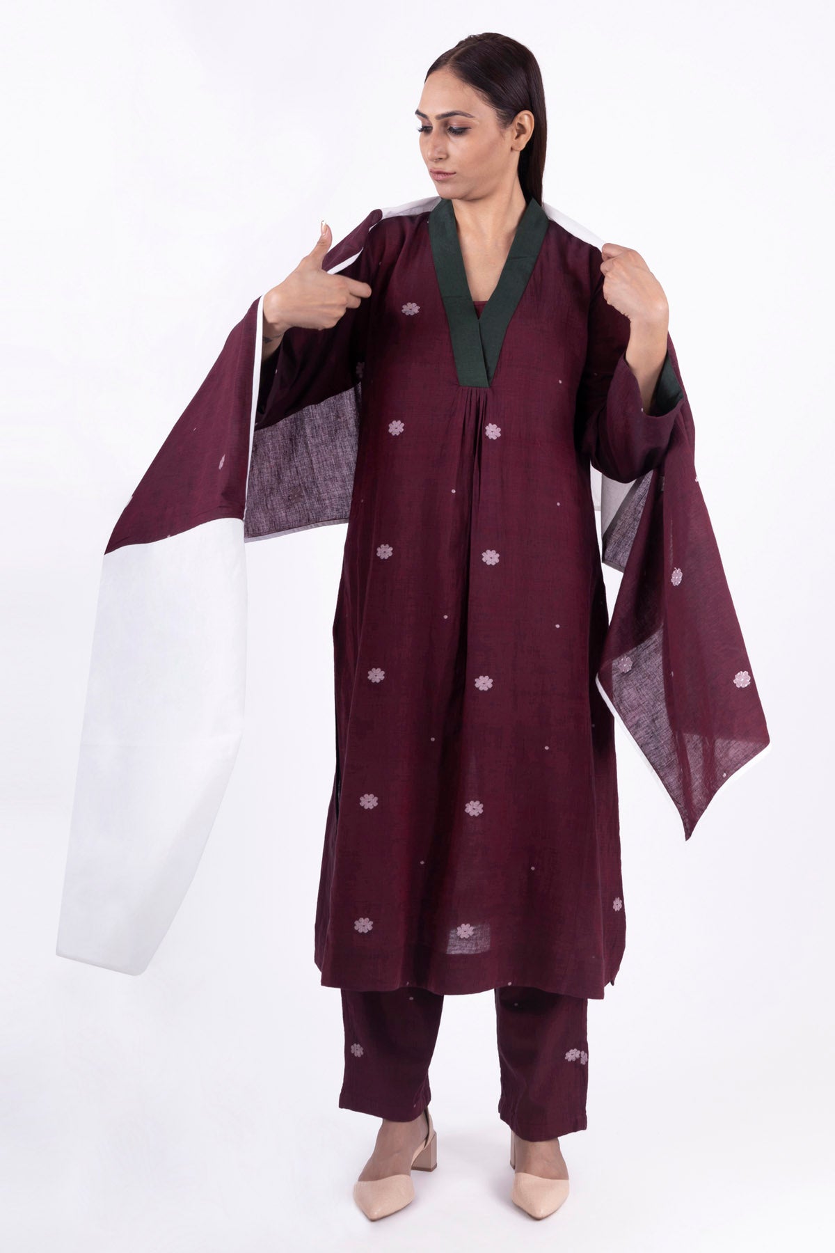 Crimson Red V-Neck Kurta & Pants