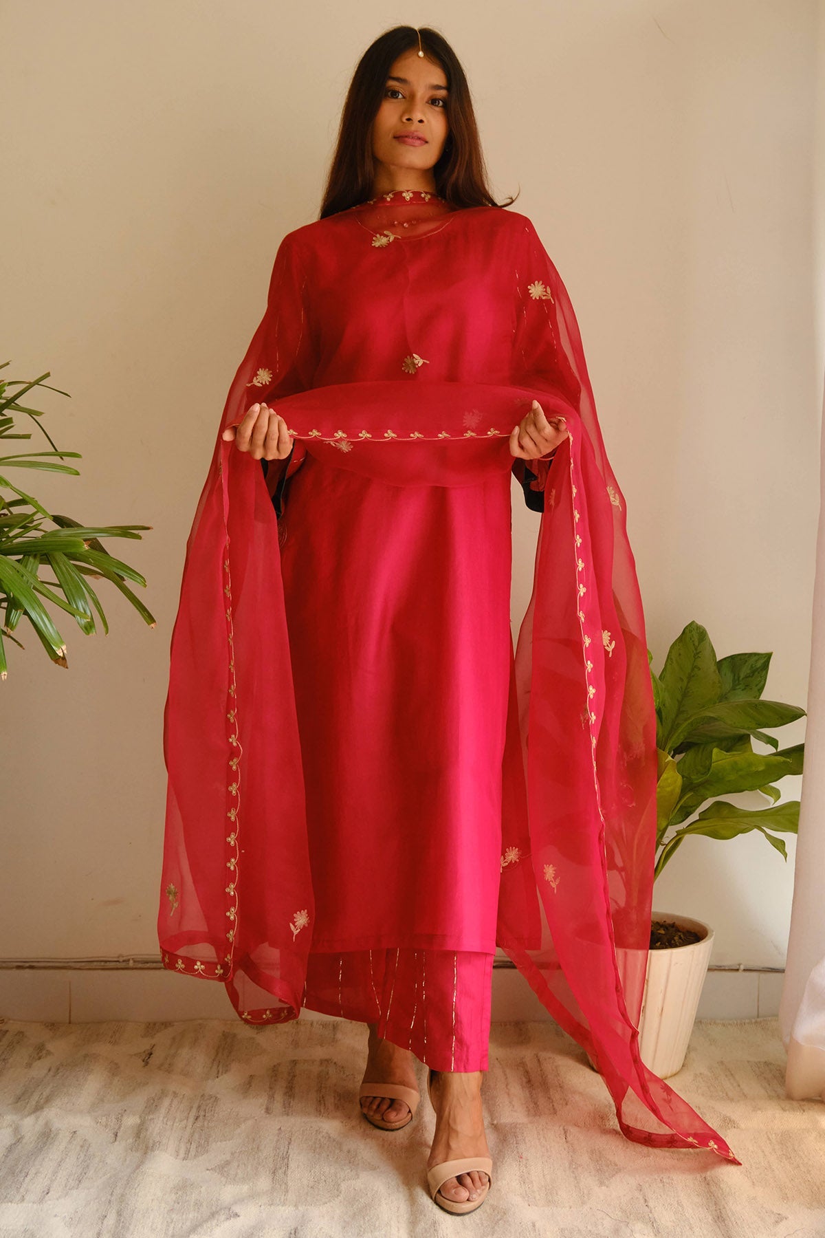 Buy Crimson Resham & Zari Kurta Set for women by Juanita by Shubhda online available at scrollnshops
