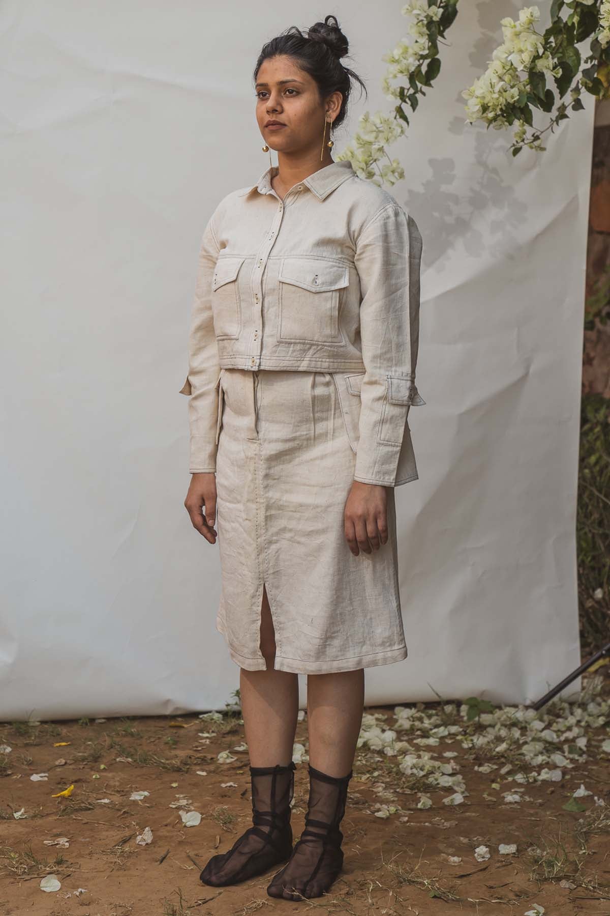 Cropped Jacket & Slit Skirt Set