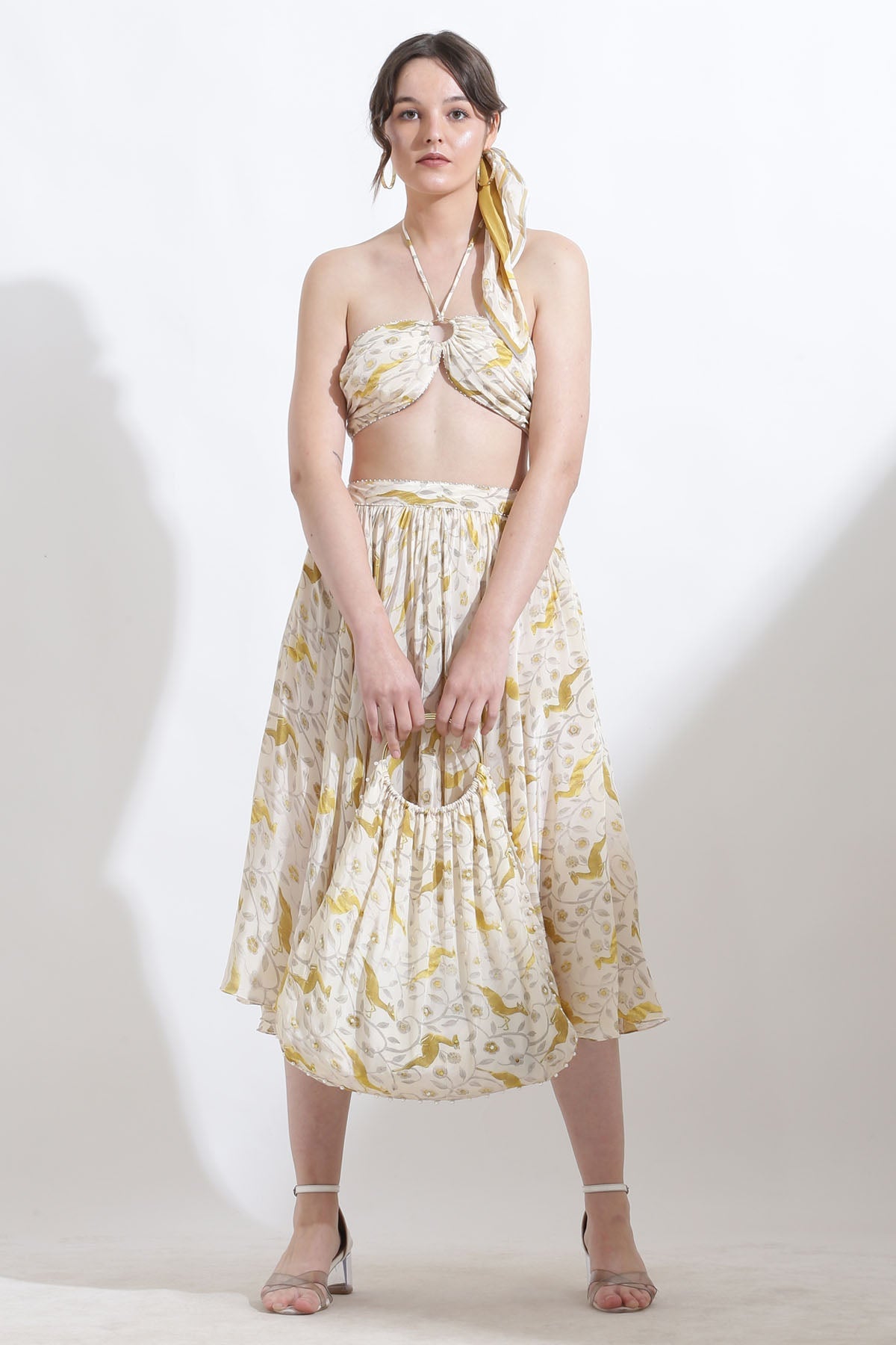 Designer Kusmi Island Harmony: Halter Bralette in Mosaic Print For Women at ScrollnShops