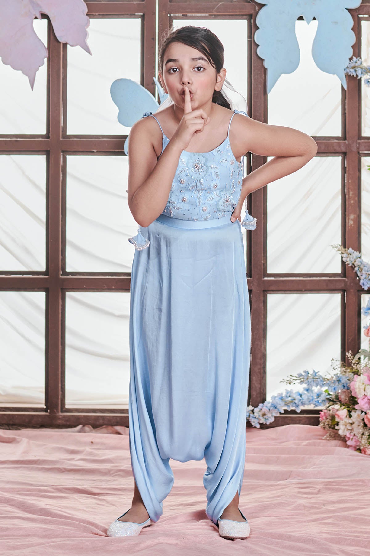 Crystal Blue Floral Dhoti Jumpsuit