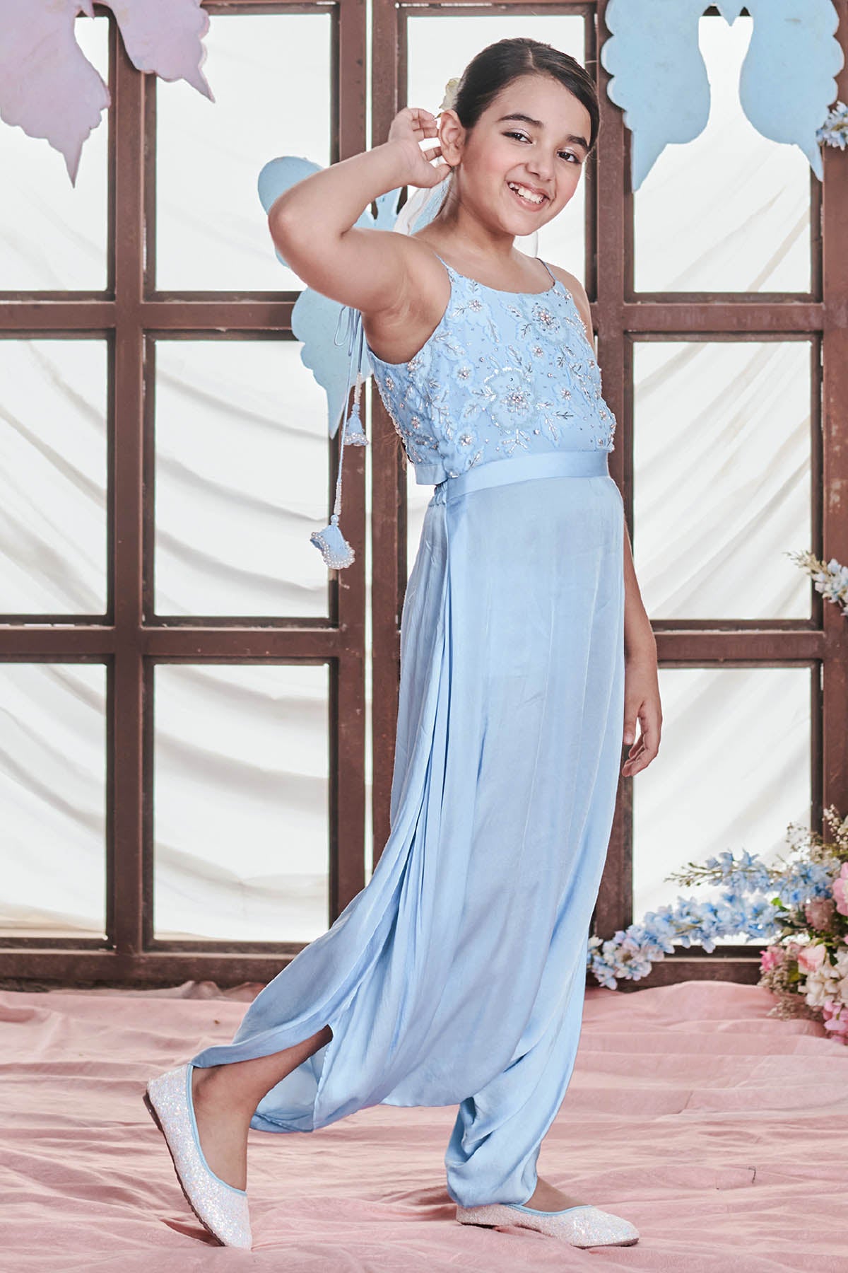 Crystal Blue Floral Dhoti Jumpsuit