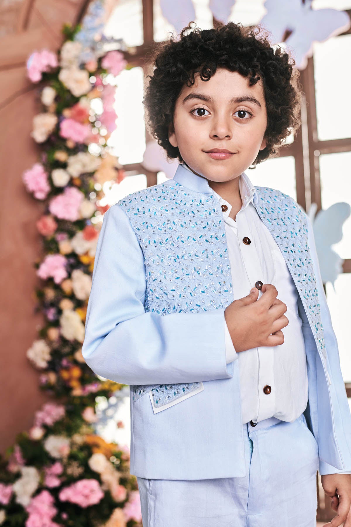 Crystal Blue Floral Jacquard Suit