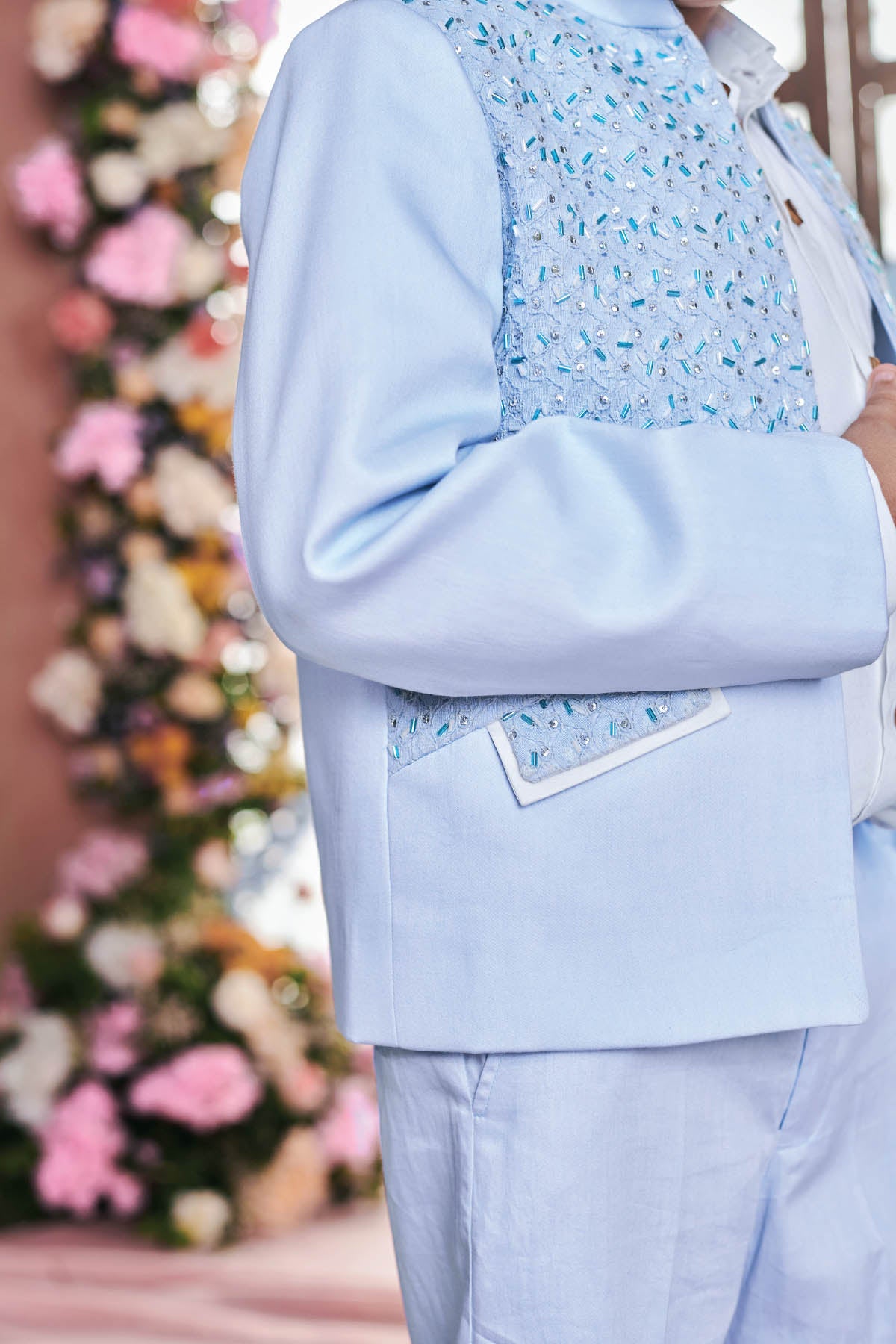 Crystal Blue Floral Jacquard Suit