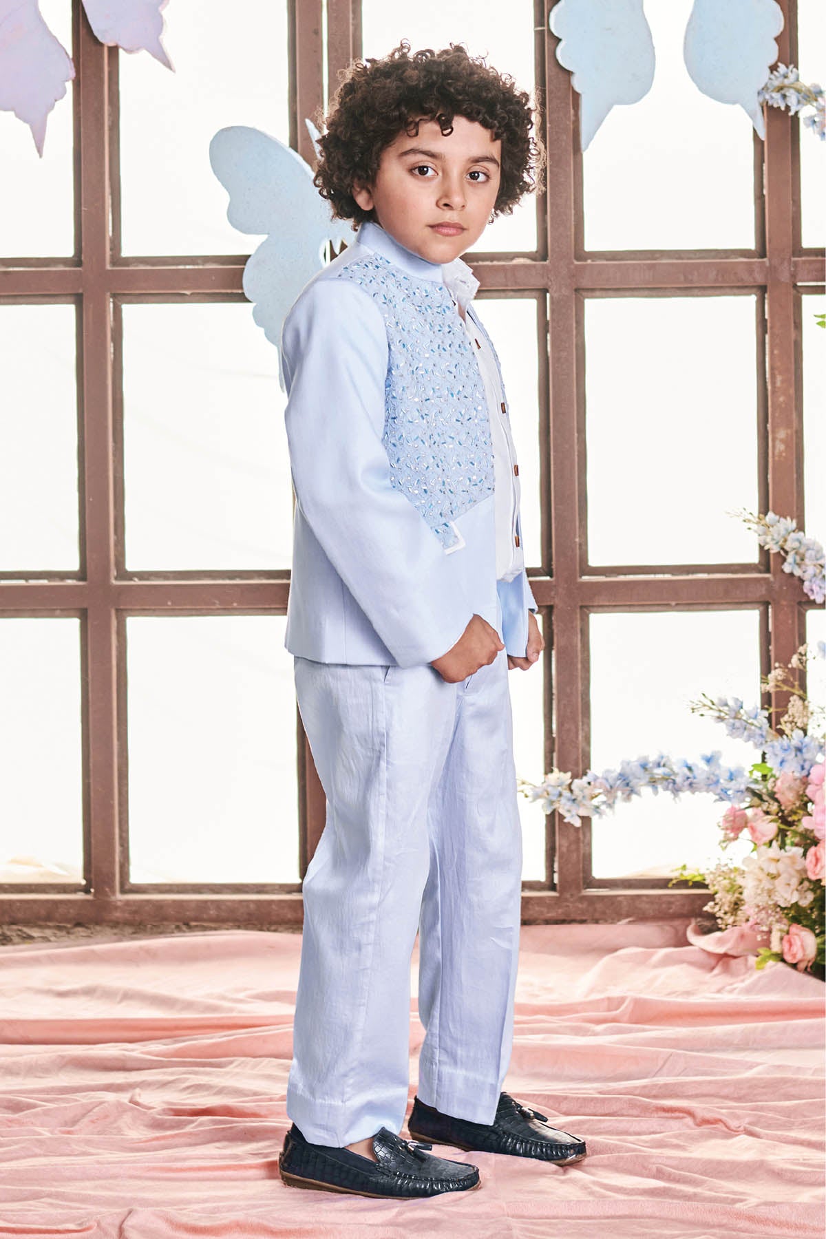 Crystal Blue Floral Jacquard Suit