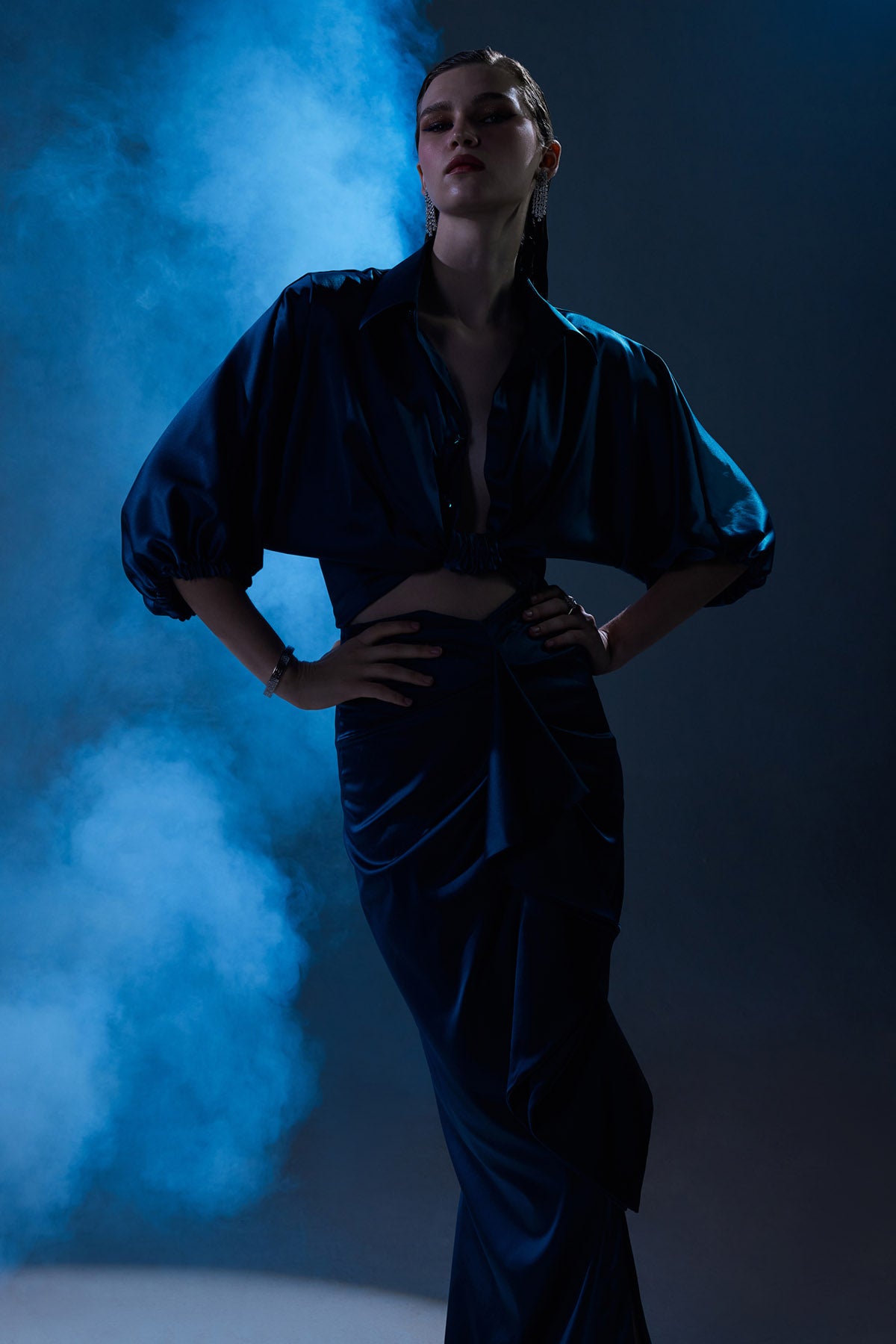 Crystal Teal Cropped Shirt & Skirt Set