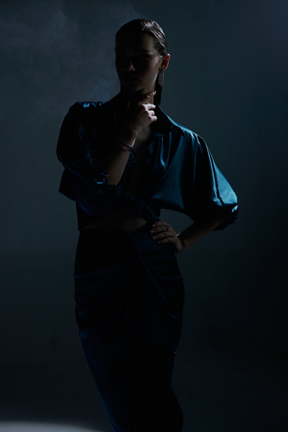 Crystal Teal Cropped Shirt & Skirt Set