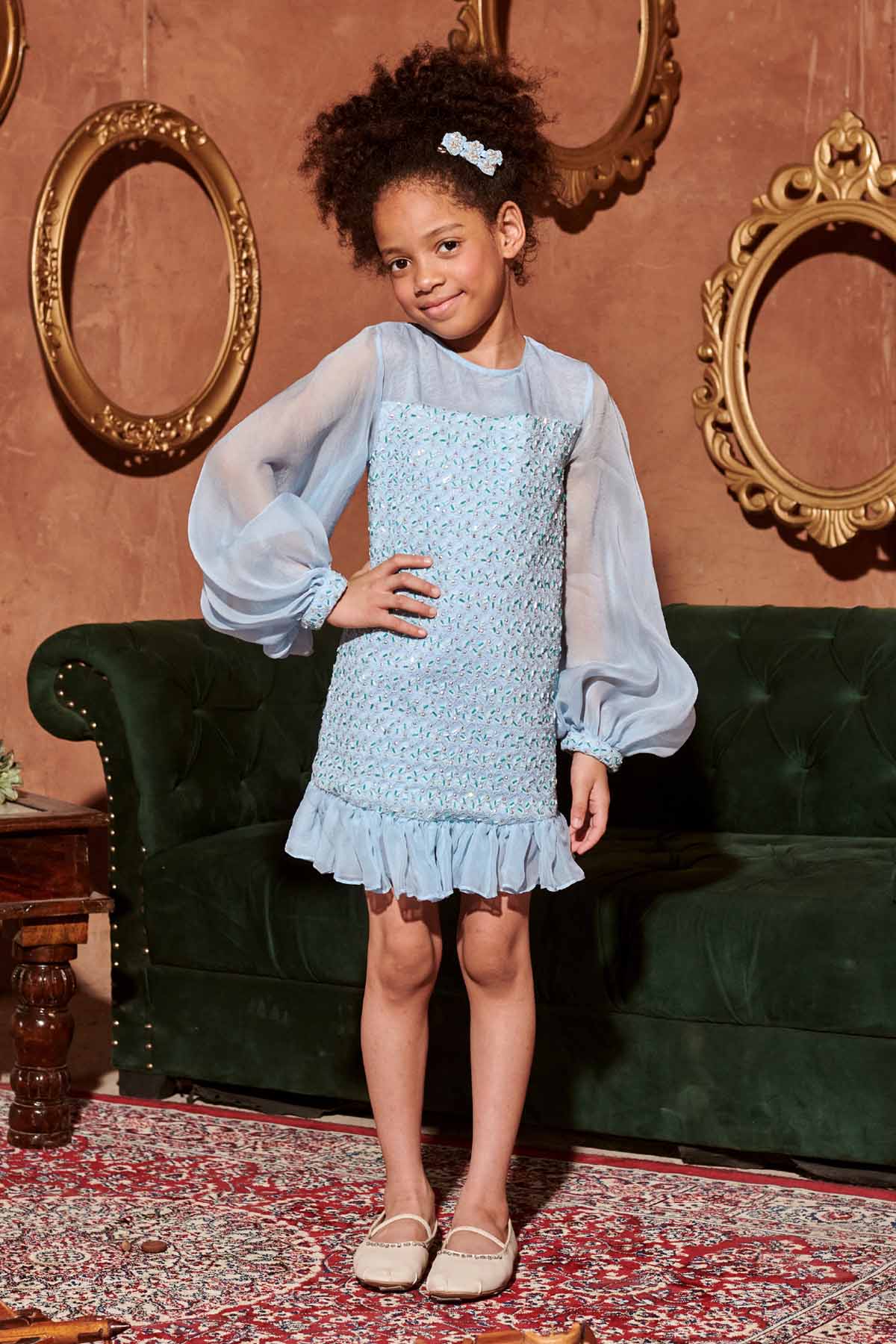 Designer Littleens Crystal Blue A-Line Dress For Kids (Boys & Girls) Available online at ScrollnShops
