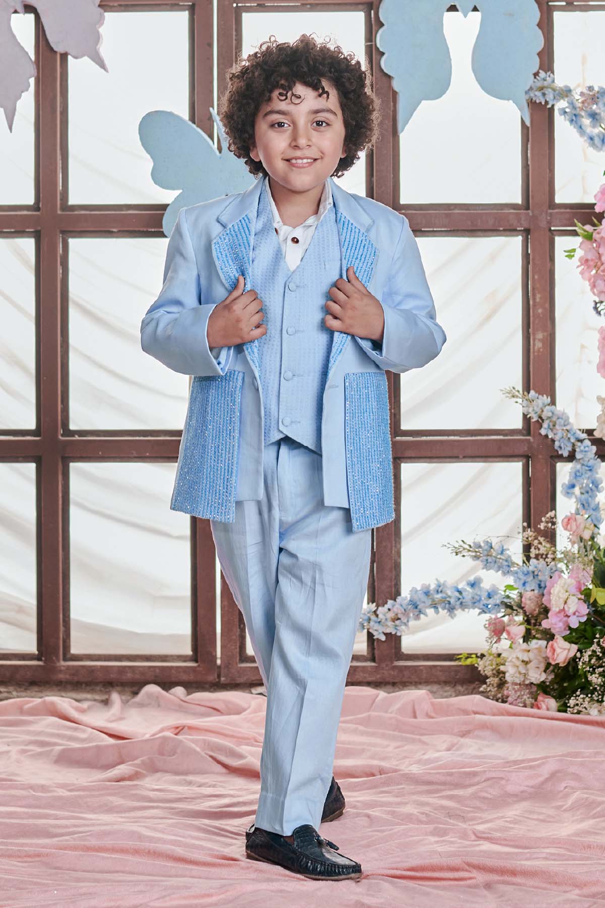 Designer Littleens Crystal Blue Embroidered Suit For Kids (Boys & Girls) Available online at ScrollnShops