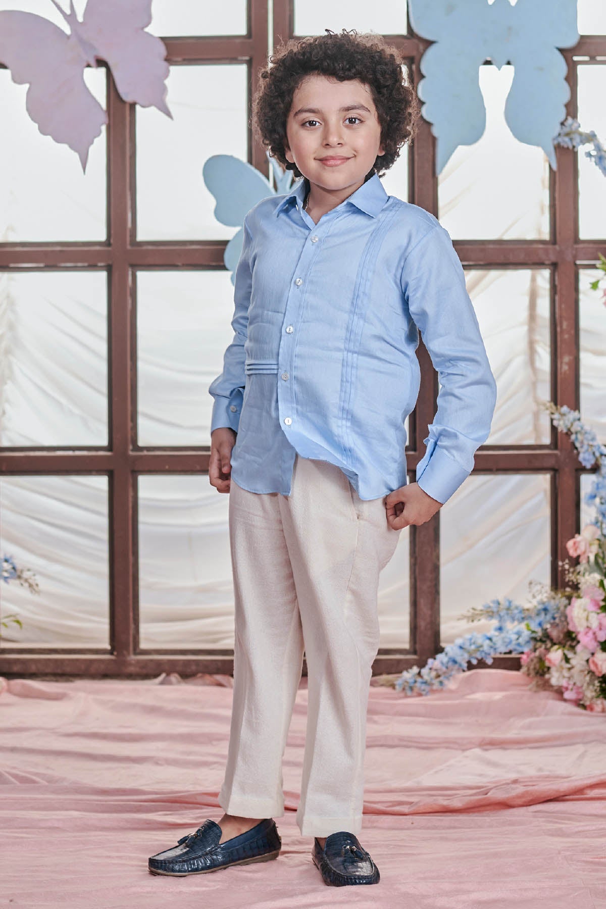 Designer Littleens Crystal Blue Pintuck Shirt For Kids (Boys & Girls) Available online at ScrollnShops