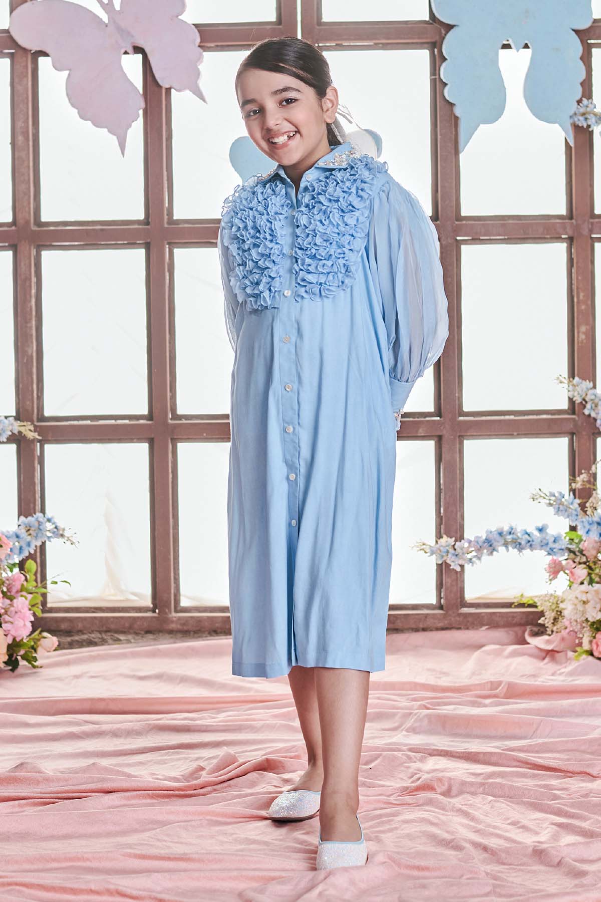 Designer Littleens Crystal Blue Ruffle Dress For Kids (Boys & Girls) Available online at ScrollnShops