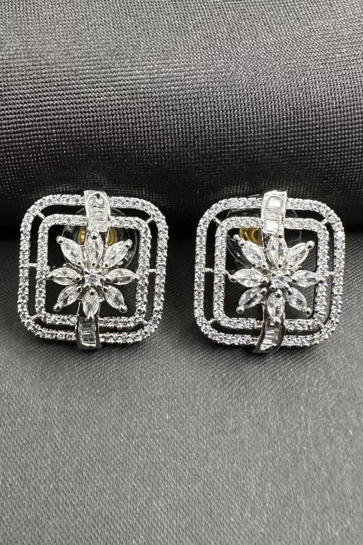 Cubic Zirconia Flower Stud Earrings
