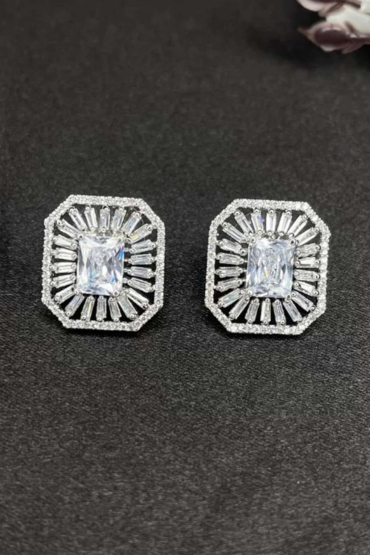 Cubic Zirconia Square Stud Earrings