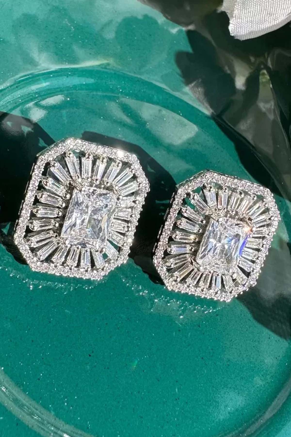 Cubic Zirconia Square Stud Earrings