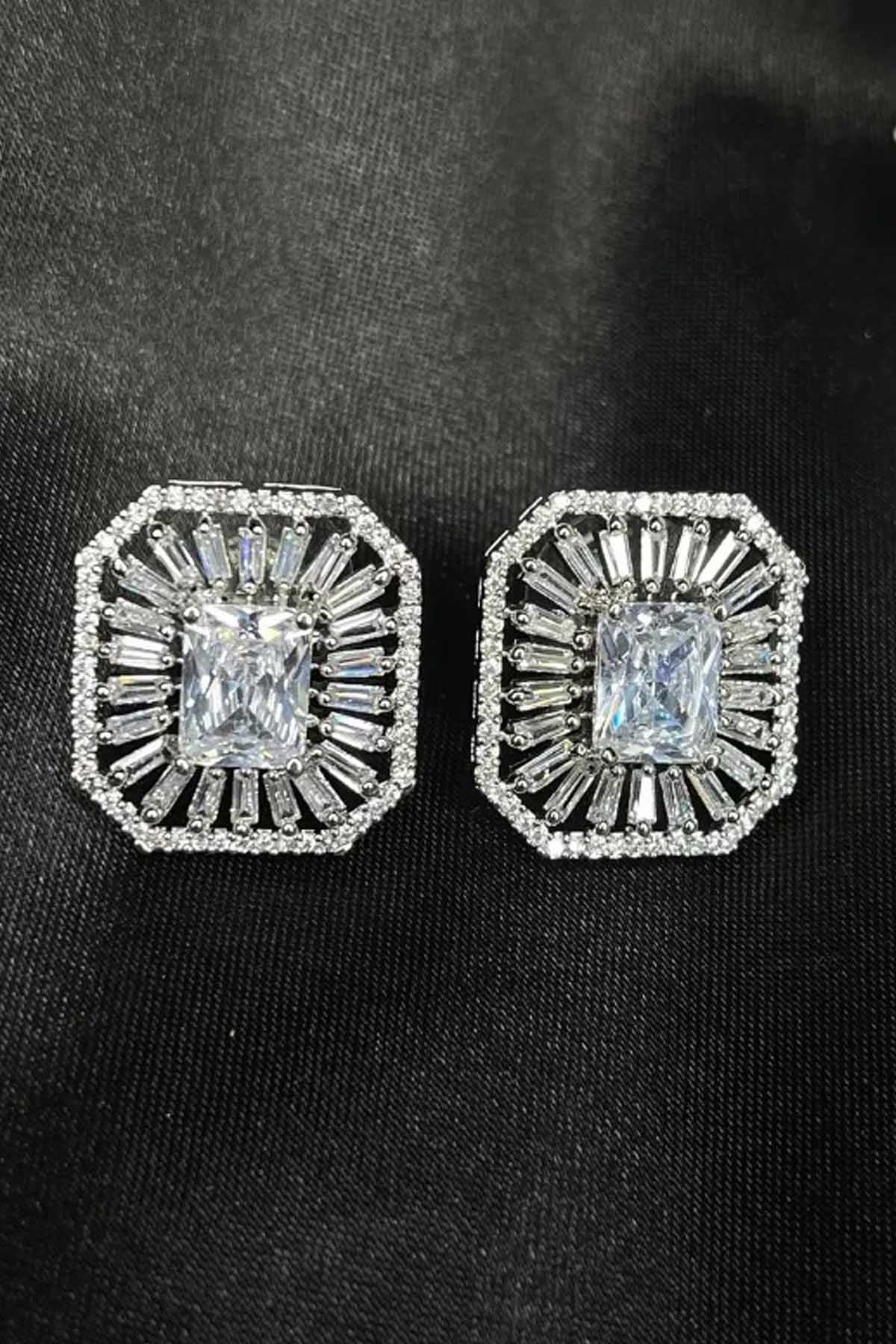 Cubic Zirconia Square Stud Earrings