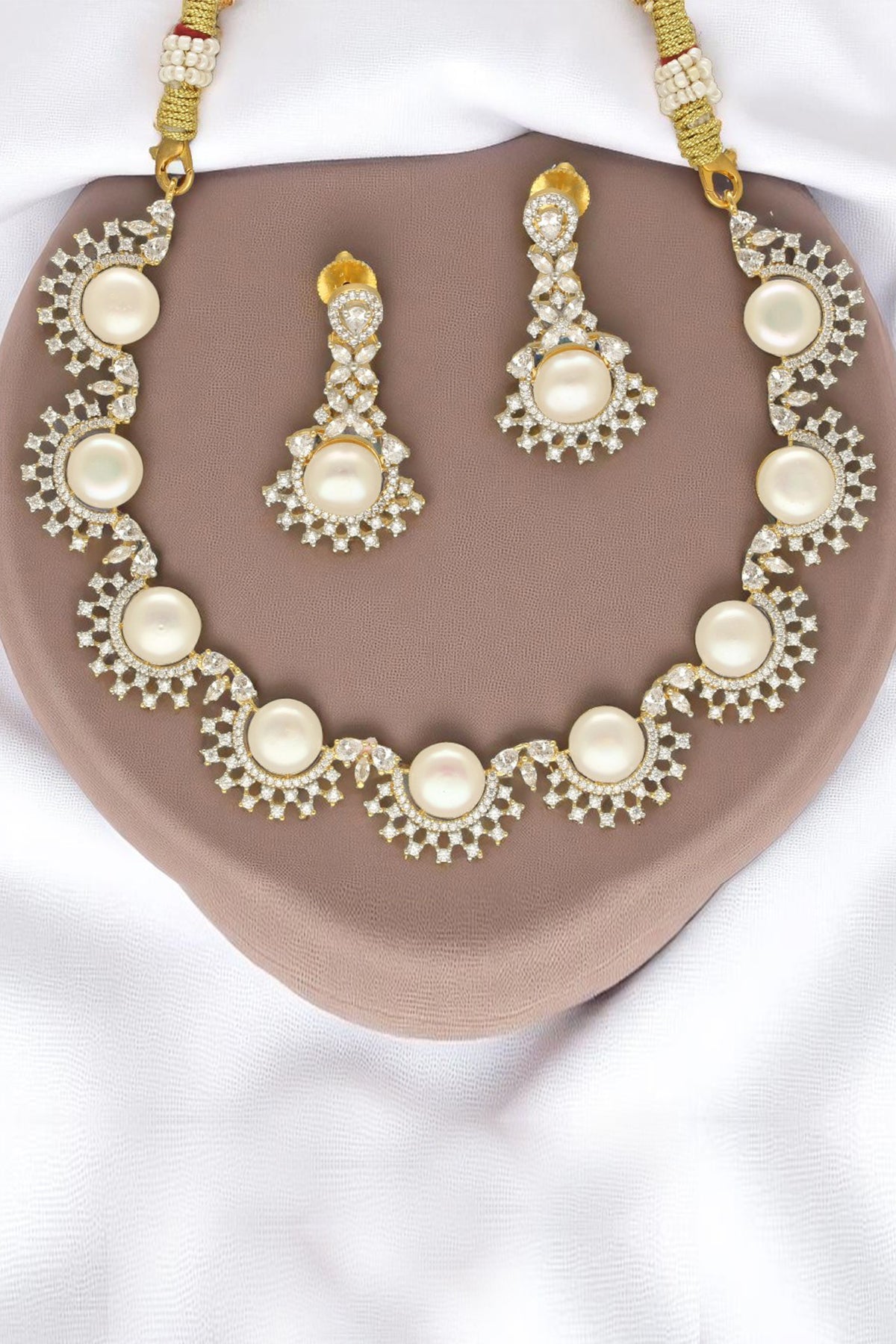 Cubic Pearl White Necklace Set