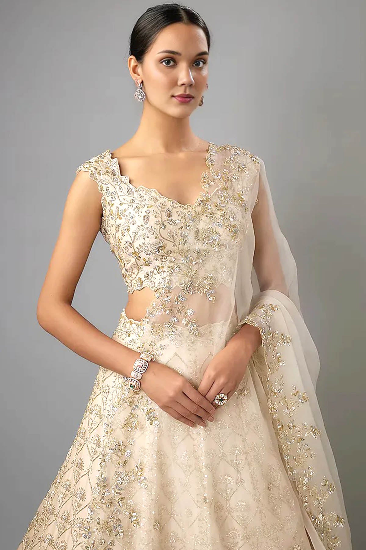 Cutdana Work Ivory Lehenga Set