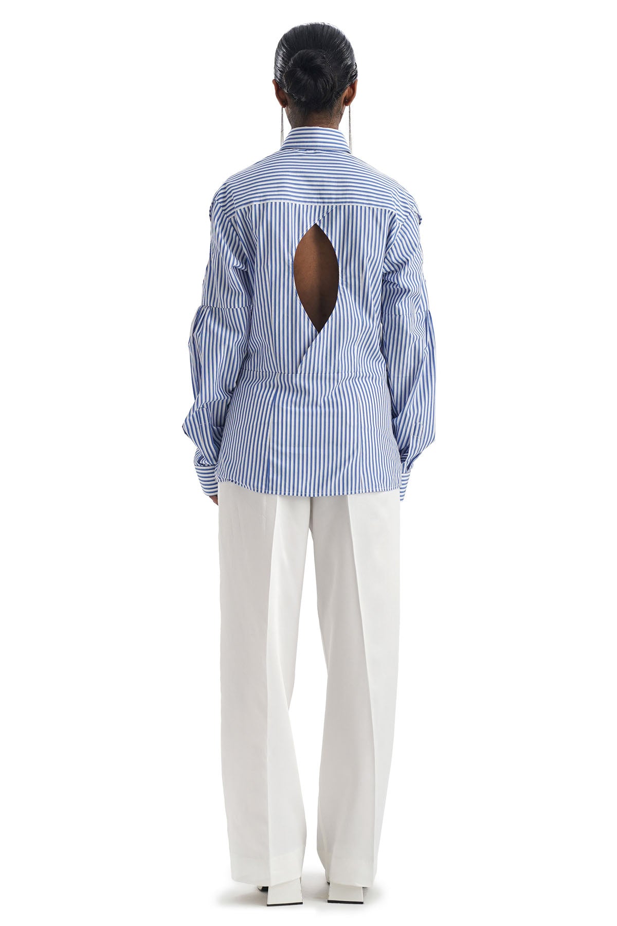 Cutout Blue Stripe Cotton Shirt