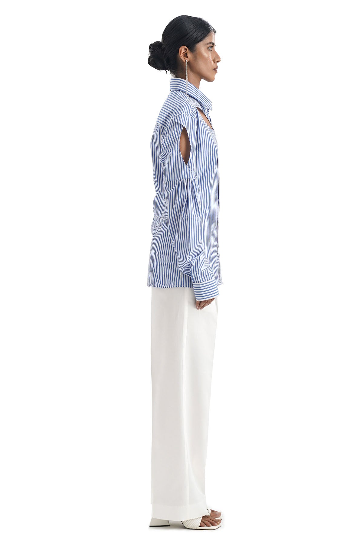 Cutout Blue Stripe Cotton Shirt