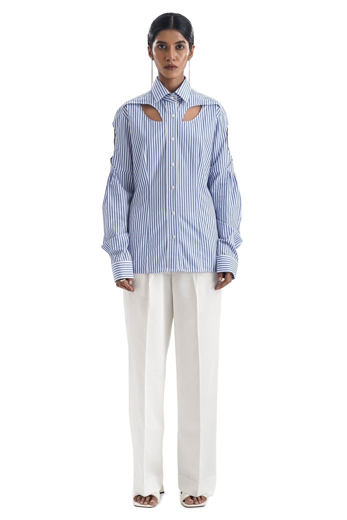 Buy Notre Ame Cutout Blue Stripe Cotton Shirt For Women Online at ScrollnShops