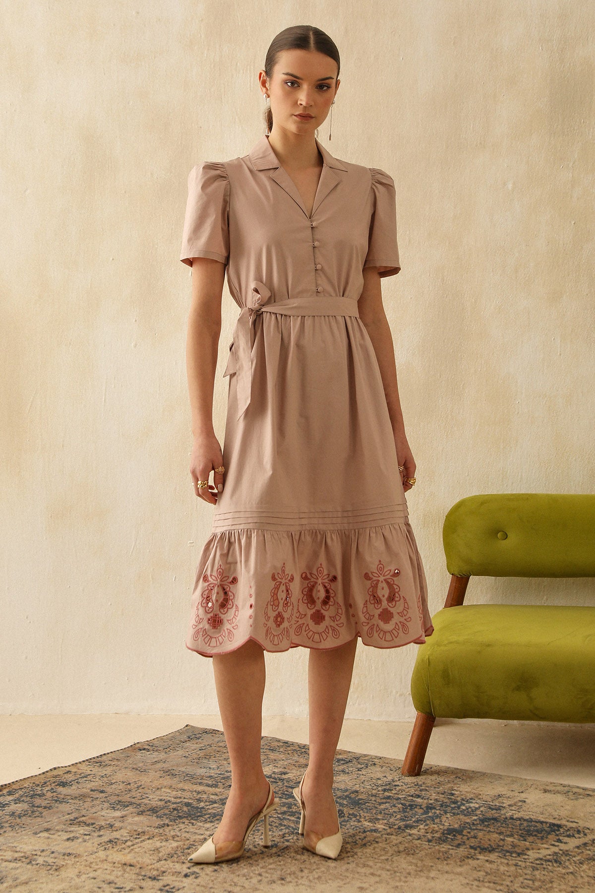 Cutwork Embroidered Pink Dress