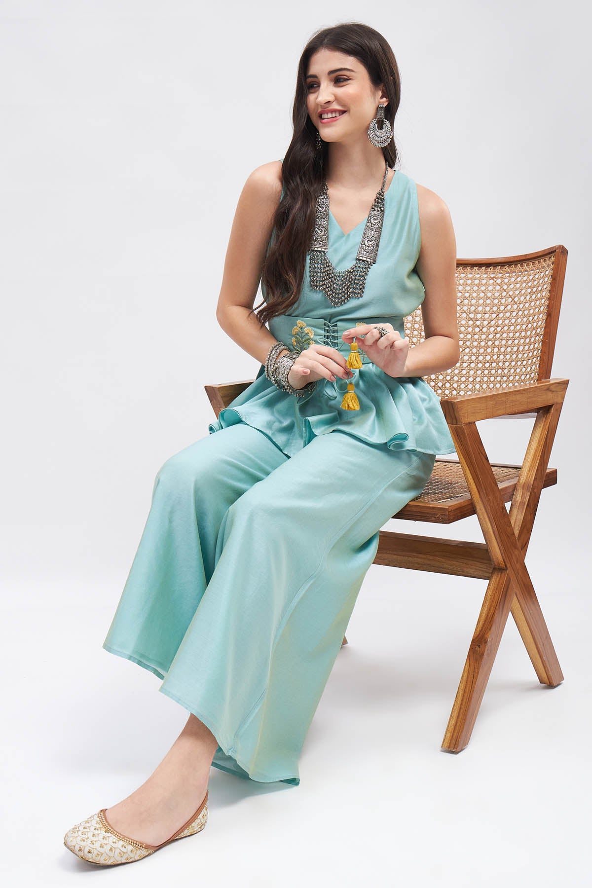 Cyan Embroidered Co-ord Set