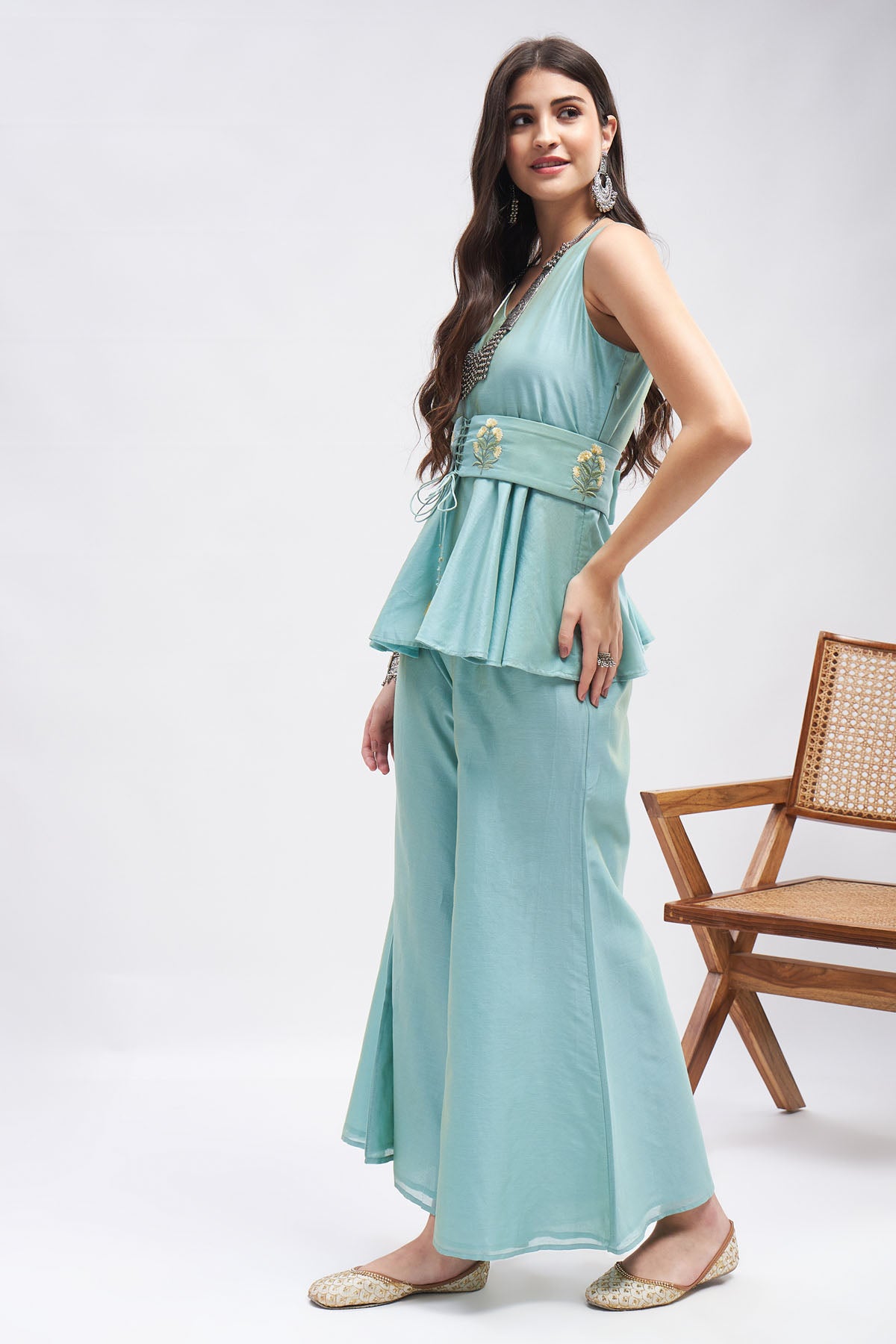 Cyan Embroidered Co-ord Set