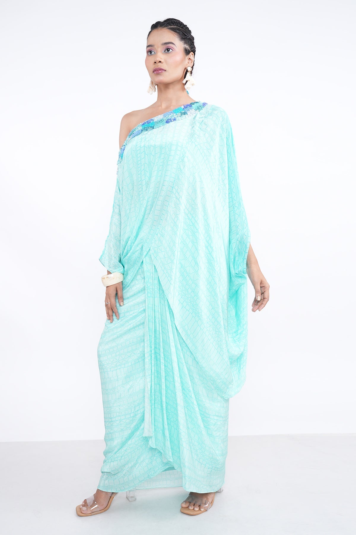 Buy Cyan Beads Embroidered Skirt Set by Demira for women online at ScrollnShops