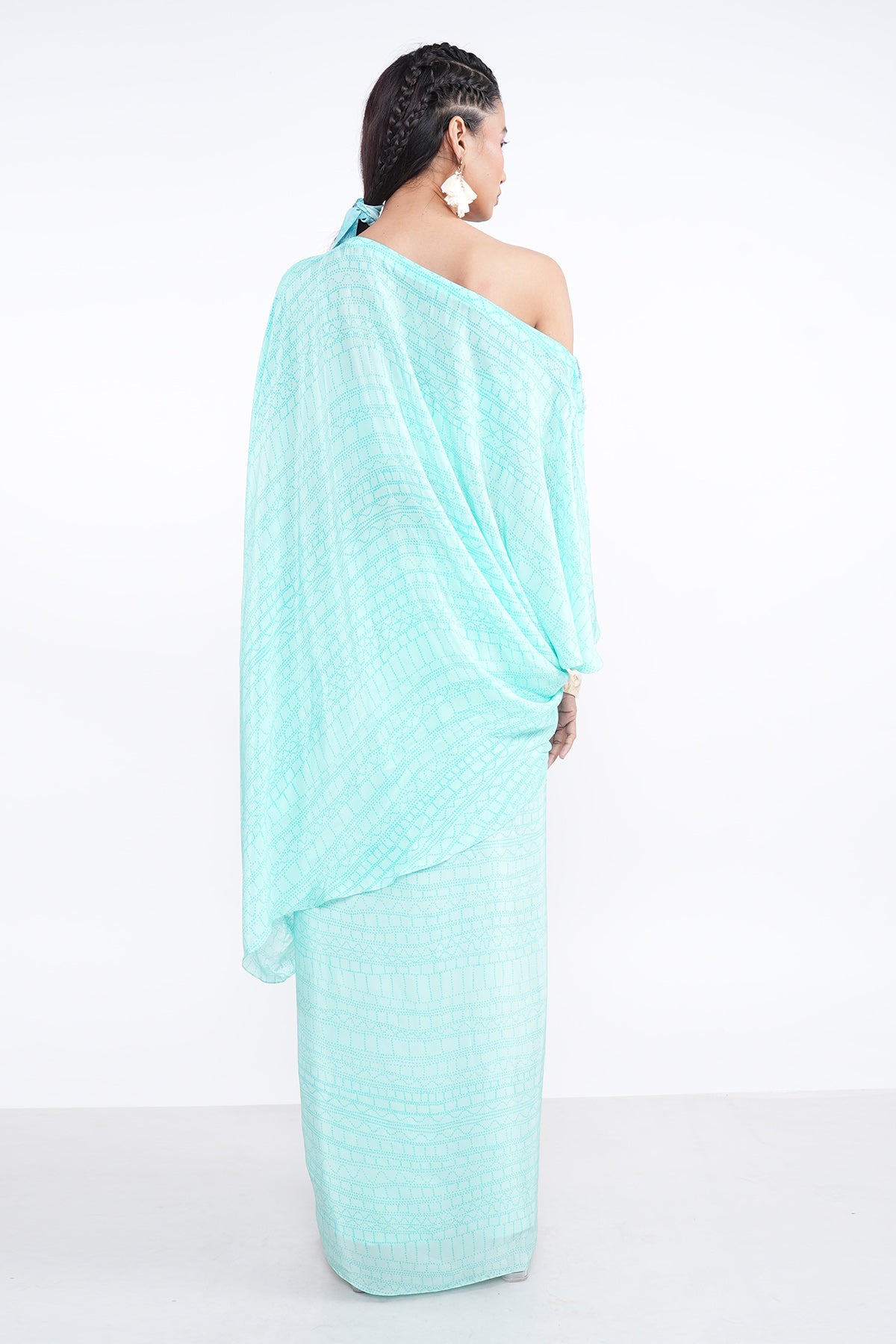 Cyan Beads Embroidered Skirt Set