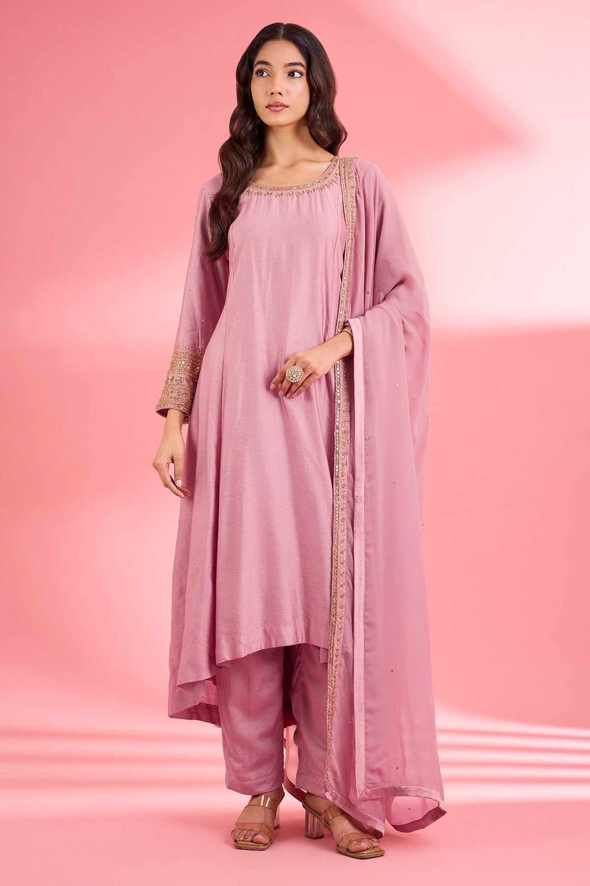 Buy Dabka Embroidery Pink Kurta Set for women by Milu Madan online available at scrollnshops