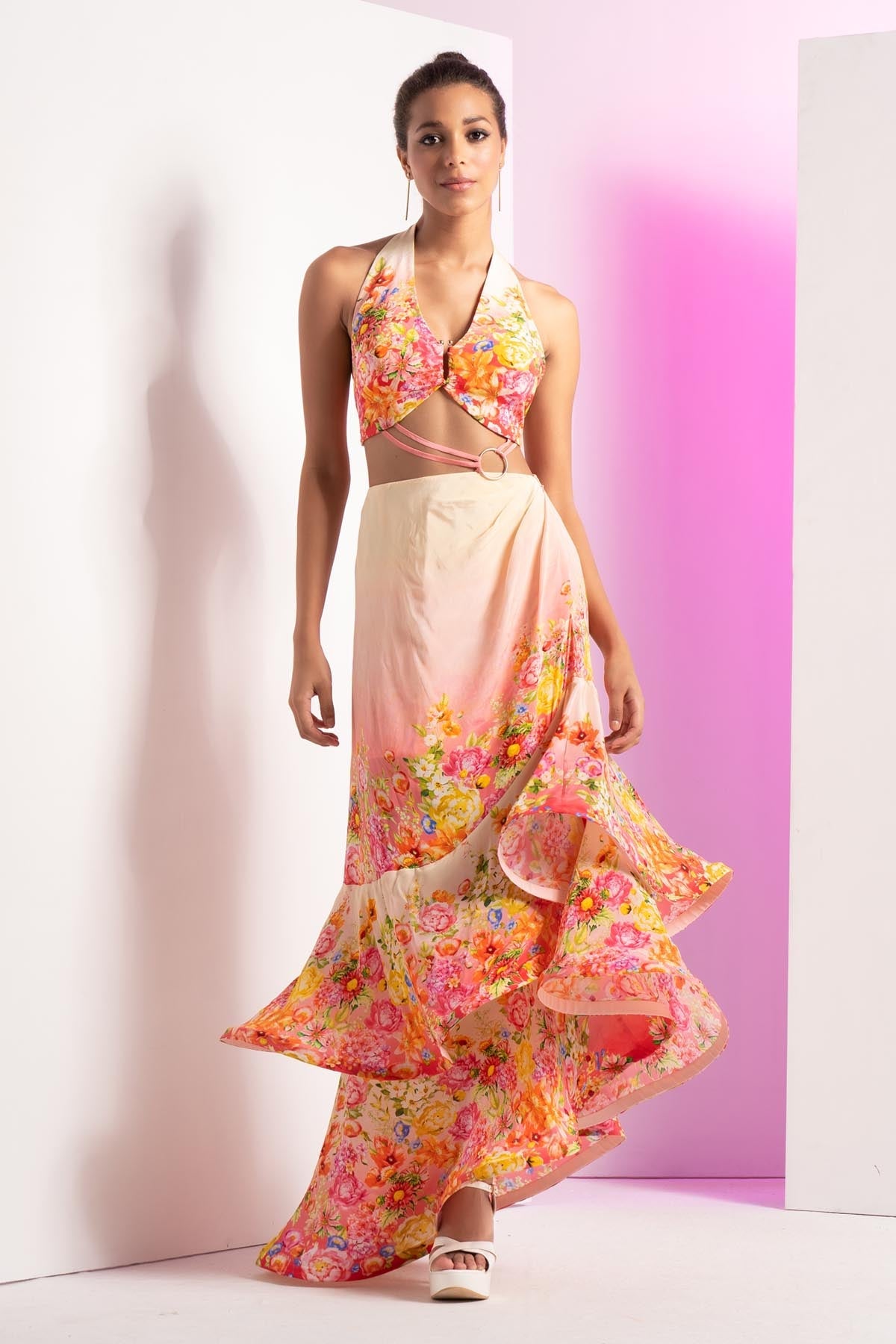 Buy Dainty Floret Asymmetric Dress by Mandira Wirk
