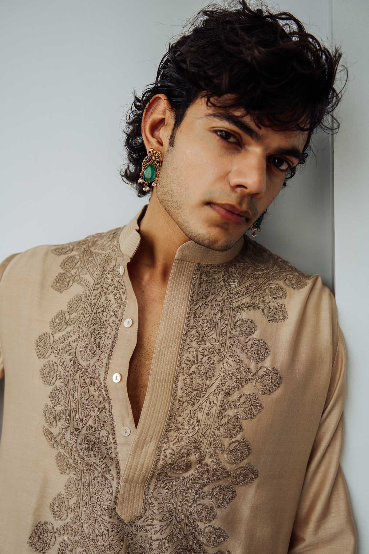 Dark Beige Chanderi Kurta Set