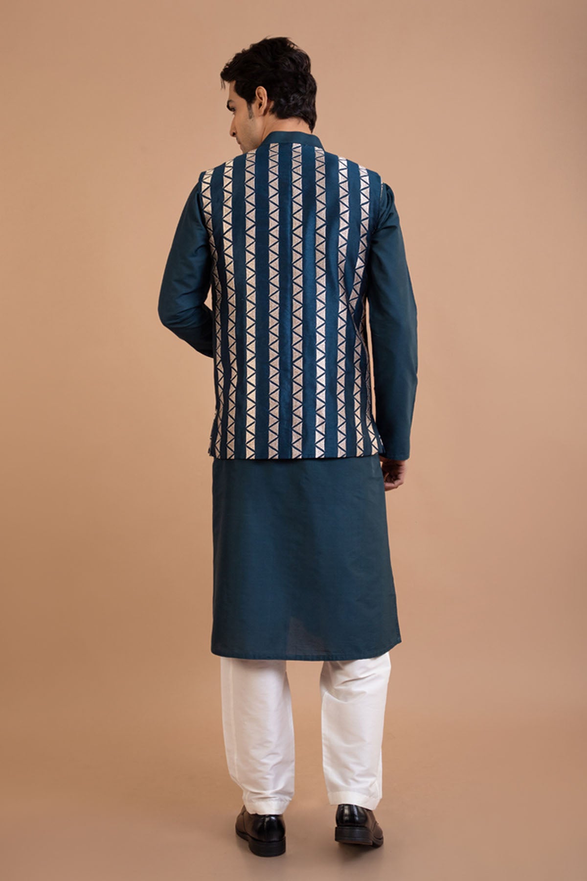 Dark Blue Cotton Silk Bundi Set
