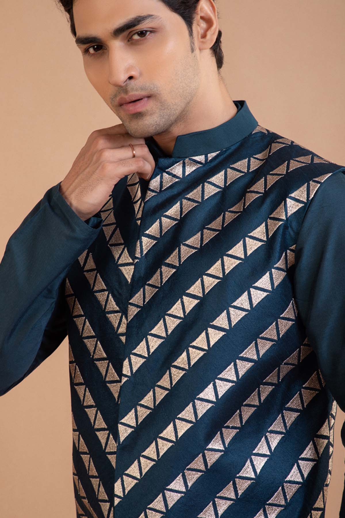 Dark Blue Cotton Silk Bundi Set