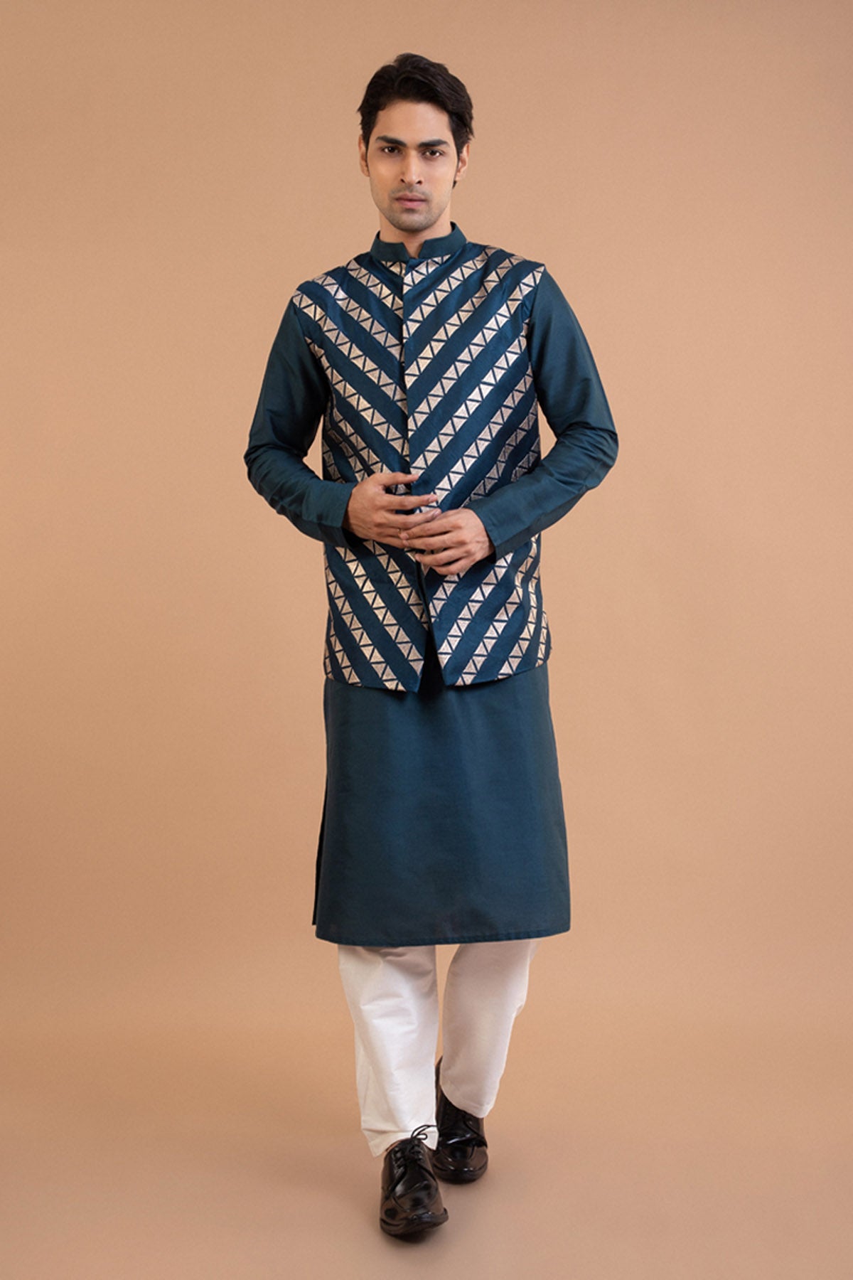 Dark Blue Cotton Silk Bundi Set