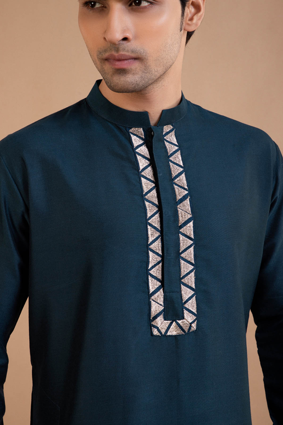 Dark Blue Cotton Silk Kurta Set