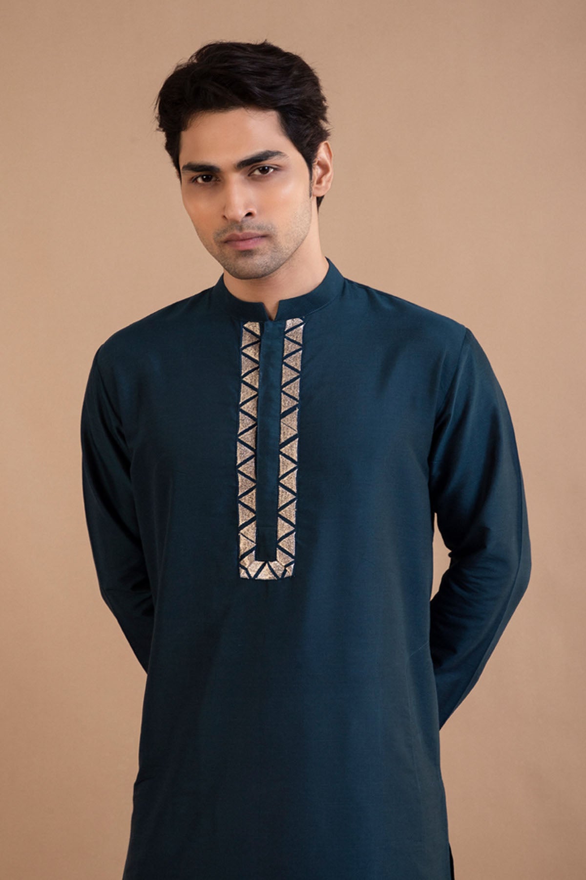Dark Blue Cotton Silk Kurta Set