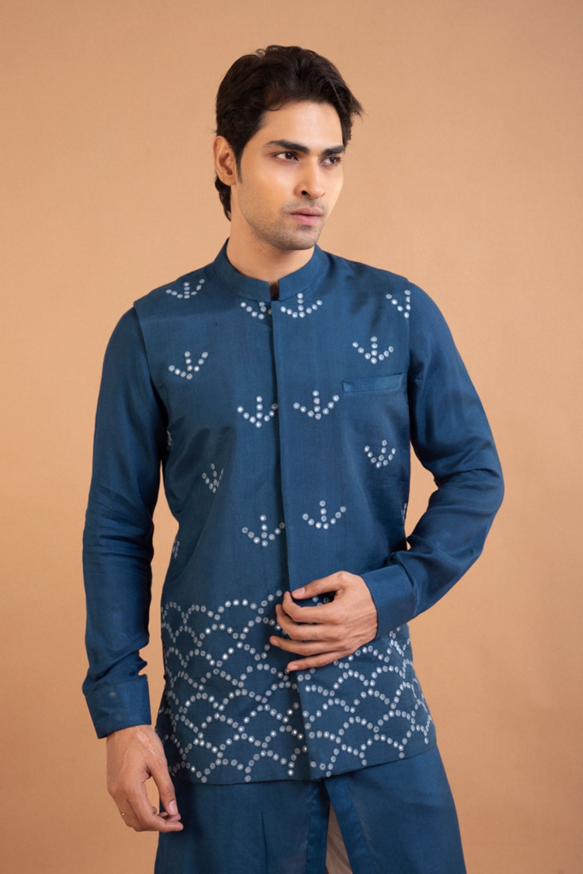 Dark Blue Royal Silk Bundi Set