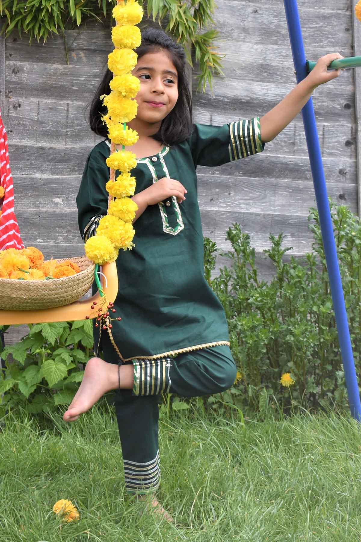 Dark Green Embellished Kurta Set