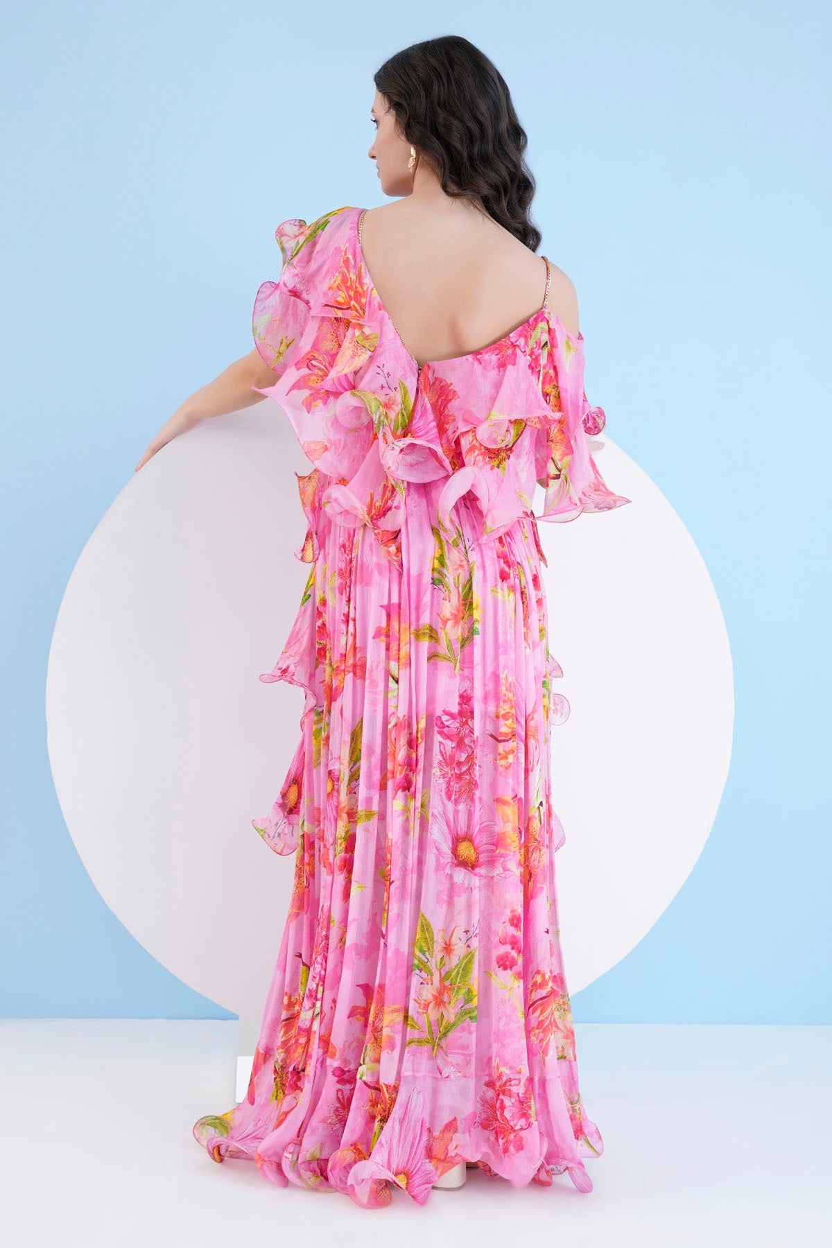 Dark Pink Cascade Long Dress