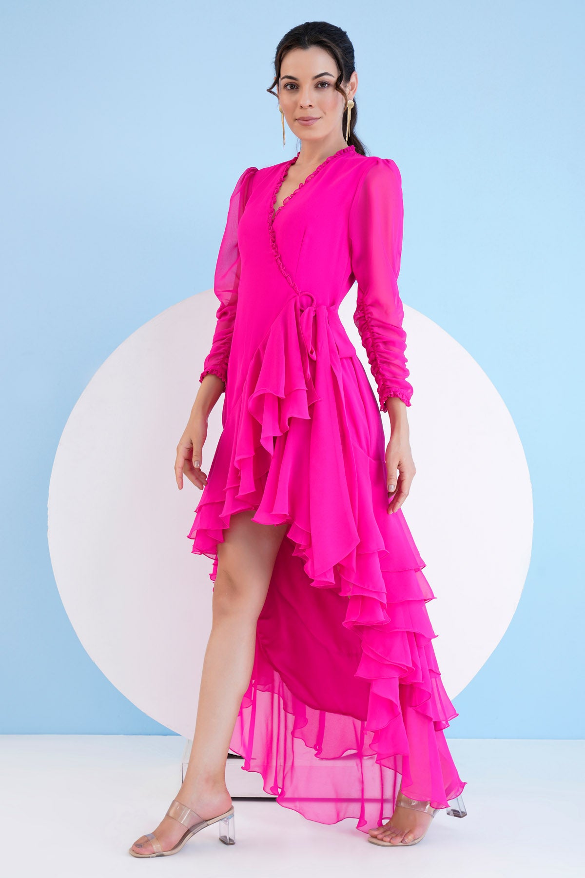 Dark Pink High Low Wrap Dress