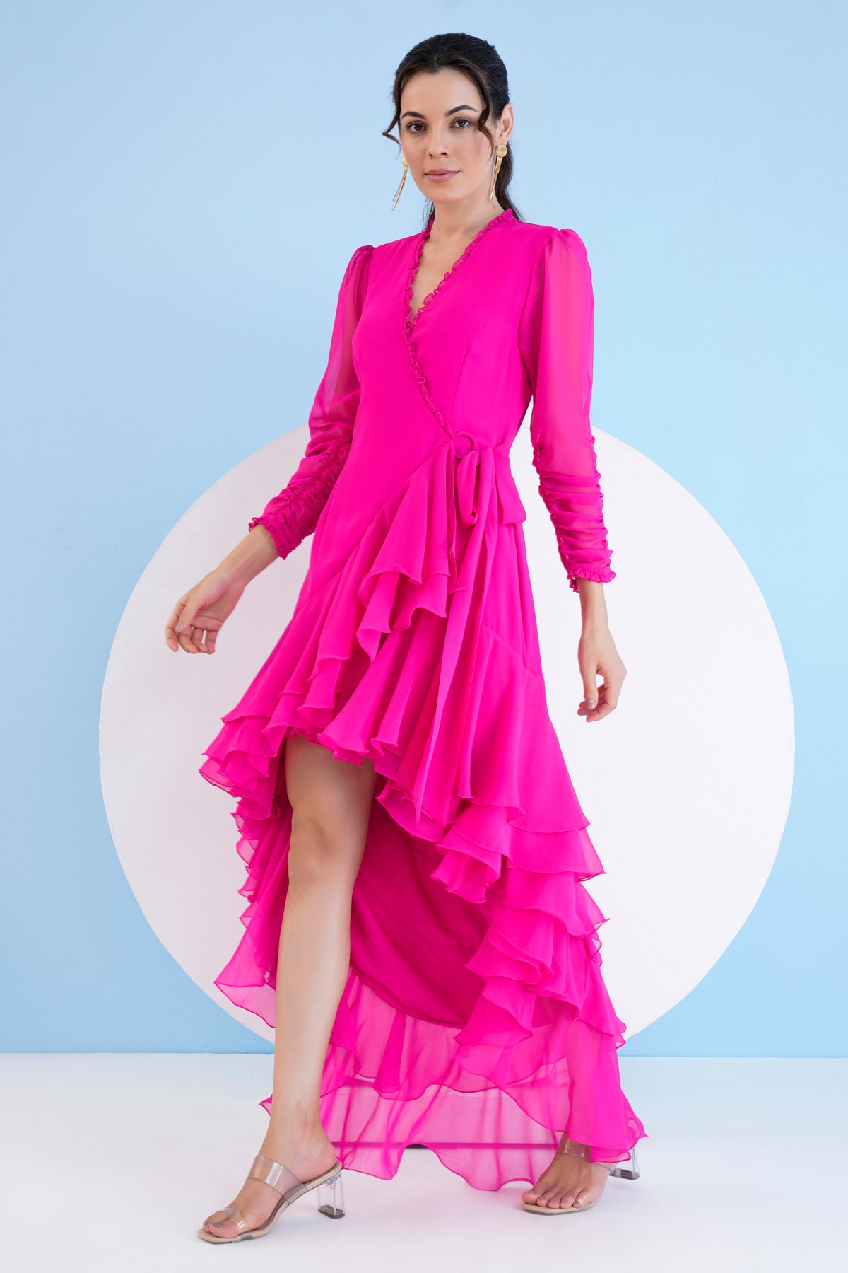 Dark Pink High Low Wrap Dress