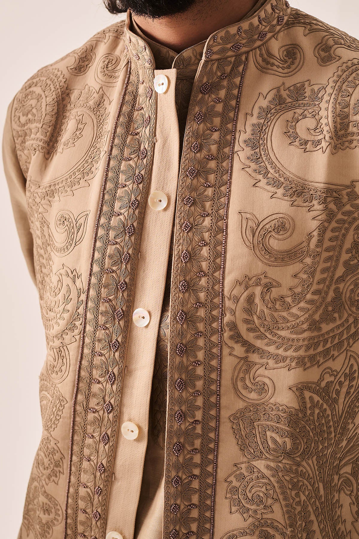 Dark Beige Handloom Bundi Set