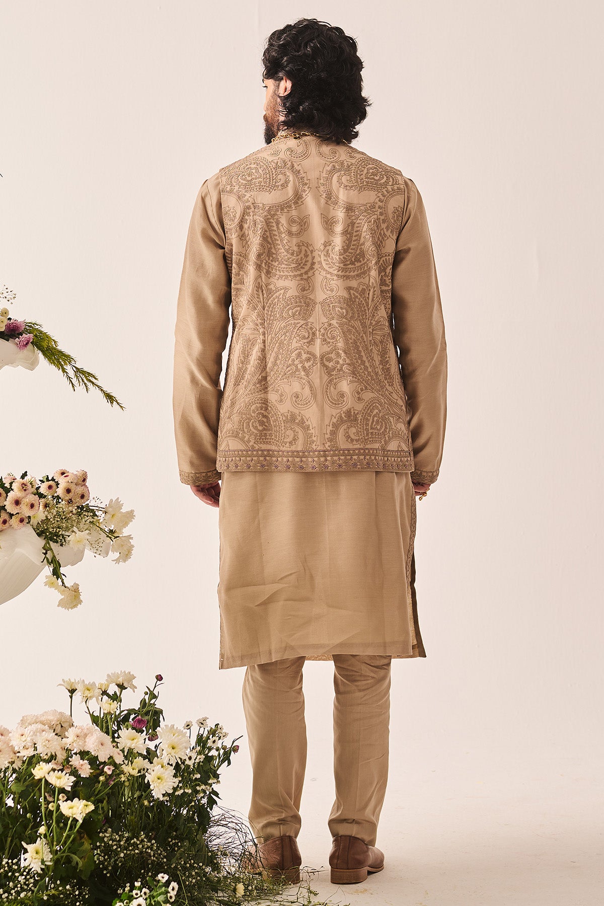 Dark Beige Handloom Bundi Set