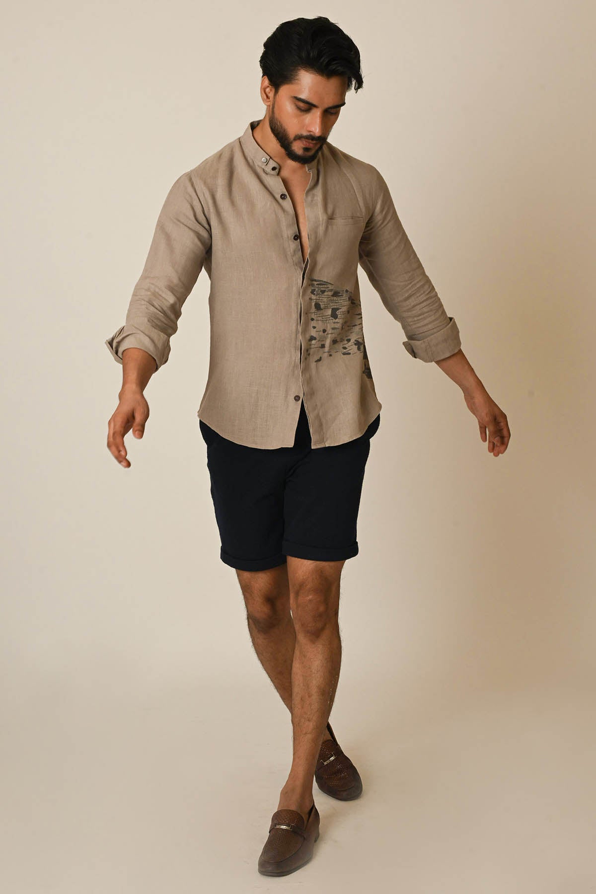 Dark Beige Splash Pattern Shirt